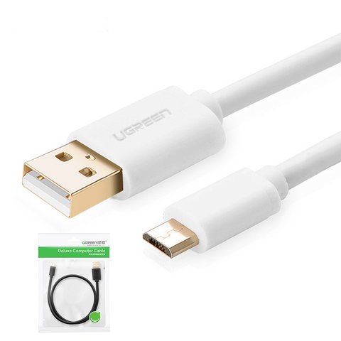 USB кабель UGREEN, USB тип A, micro USB тип B, 100 см, 2 A, білий, #6957303818488