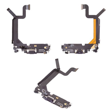 Шлейф для iPhone 14 Pro Max, коннектора зарядки, фиолетовый, с микрофоном, с компонентами, Original PRC , deep purple