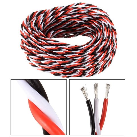 Сервокабель 3x22AWG, 0,33 мм², 1 м, плетеный, черный, красный, белый