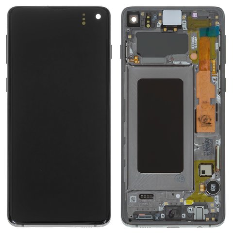 Pantalla LCD puede usarse con Samsung G973 Galaxy S10, negro, con marco, Original PRC , original glass
