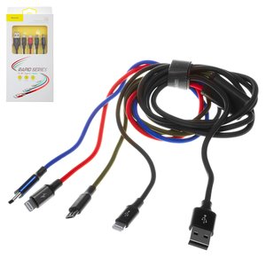 USB Cable Baseus Rapid Series, USB type A, USB type C, micro USB type B, Lightning, 120 cm, 3.5 A, black, nylon braided, data transfer over Lightning only, 4 in 1  #CA1T4 A01