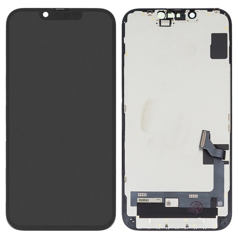 Pantalla LCD puede usarse con iPhone 14, negro, con marco, HC, OLED 