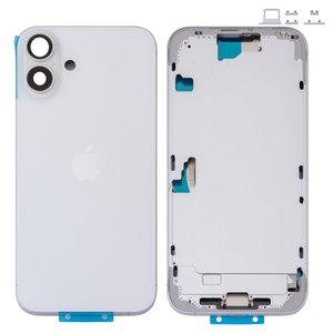 Housing compatible with iPhone 16 Plus, white, with SIM card holders, with side buttons, Original PRC , EU version 