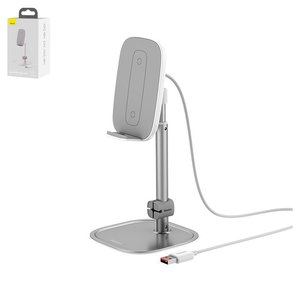 Holder Baseus Literary Youth Desktop Bracket, desktop, silver, metal, with wireless charger  #SUWY D0S