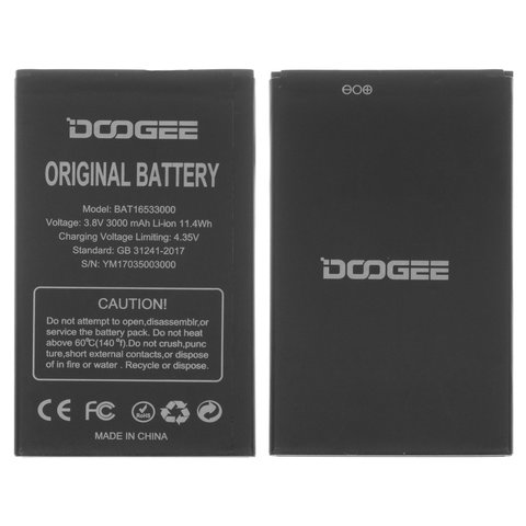 Batería BAT16533000 puede usarse con Doogee X9, X9 Pro, Li ion, 3.8 V, 3000 mAh, Original PRC
