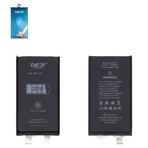 Batería Deji puede usarse con Apple iPhone 12, Li ion, 3.83 V , 3310 mAh, sin controlador, mayor capacidad