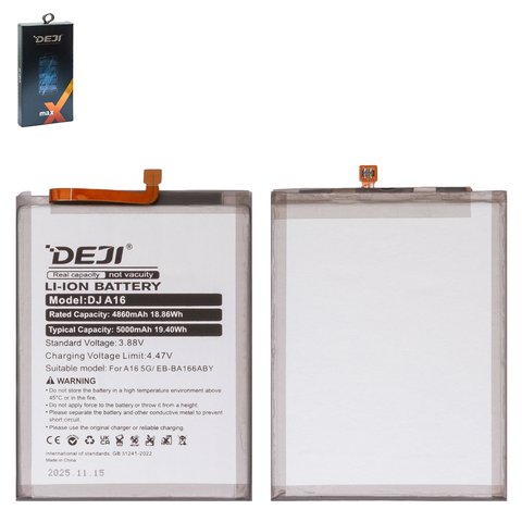 Batería Deji EB BA166ABY puede usarse con Samsung A165 Galaxy A16, A166 Galaxy A16 5G, A175 Galaxy A17 4G, A176 Galaxy A17 5G, A266 Galaxy A26, Li ion, 3.88 V, 5000 mAh