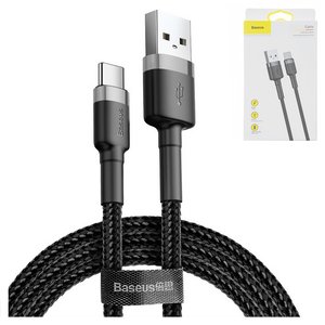 USB кабель Baseus Cafule, USB тип C, USB тип A, 100 см, 3 A, чорний, в нейлоновому обплетенні, #CATKLF BG1