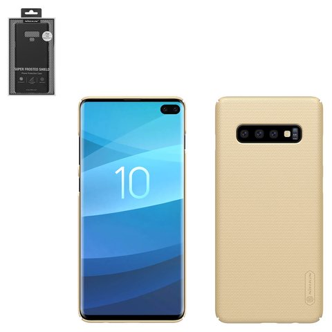 Чехол Nillkin Super Frosted Shield для Samsung G975 Galaxy S10 Plus, золотистый, с подставкой, матовый, пластик, #6902048171732