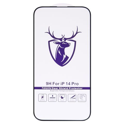 Захисне скло All Spares для Apple iPhone 14 Pro, сумісне з чохлом, Full Glue, чорний, шар клею нанесений по всій поверхні, HD deer