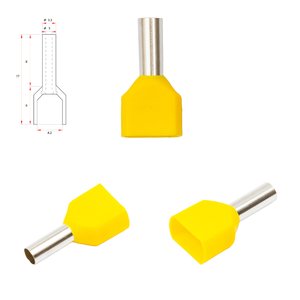 Наконечник TE2508, для 2х проводів, трубчастий, ізольований, жовтий, 10 шт., 2,5 мм², 8 мм