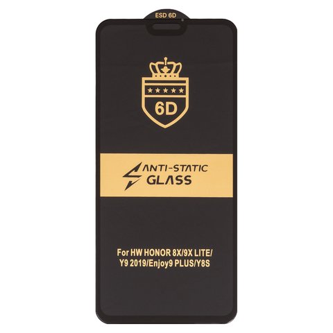Защитное стекло ESD 6D для Huawei Enjoy 9 Plus, Honor 8X, Honor 9X Lite, Honor View 10 Lite, Y9 2019 , совместимо с чехлом, Full Glue, Anti Static, без упаковки , черный